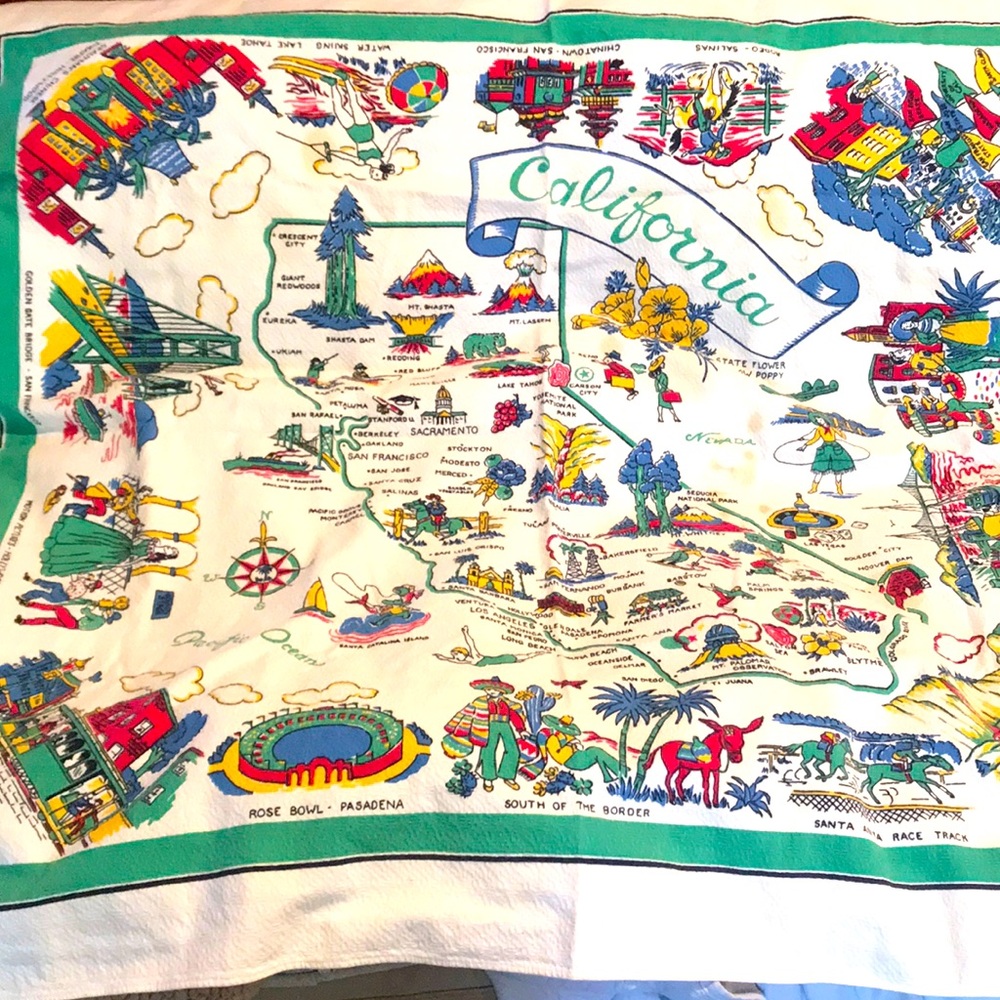 Vintage 1950’s California State Map Tablecloth